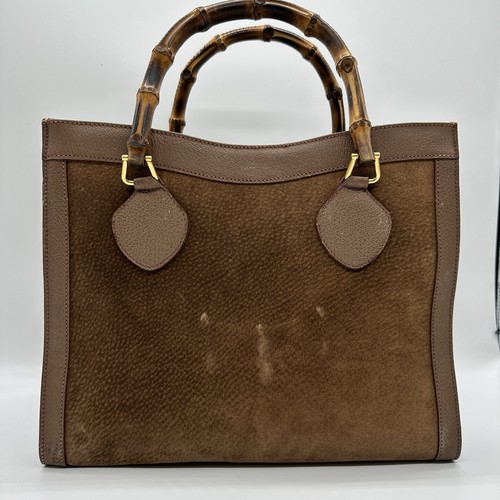 Gucci Diana Brown Suede Leather Bamboo Tote Hand Bag Purse Authentic! - Picture 4 of 20