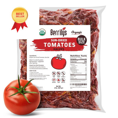 Sun-Dried Tomatoes, 2 LBS, USDA Organic, Berrilys, No Sulfur, 2 LB 