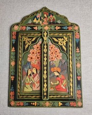Miroir Mural Oriental Bois Peint Main avec Volets style Indien Bohème H. 40 cm
