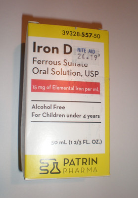 Patrin Pharma Ferrous Sulfate Oral Solution Iron Drops Sealed Box EXP 9/2026