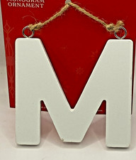 NEW 3.5" WOOD MONOGRAM INITIAL M WHITE CHRISTMAS ORNAMENT FREE SHIP