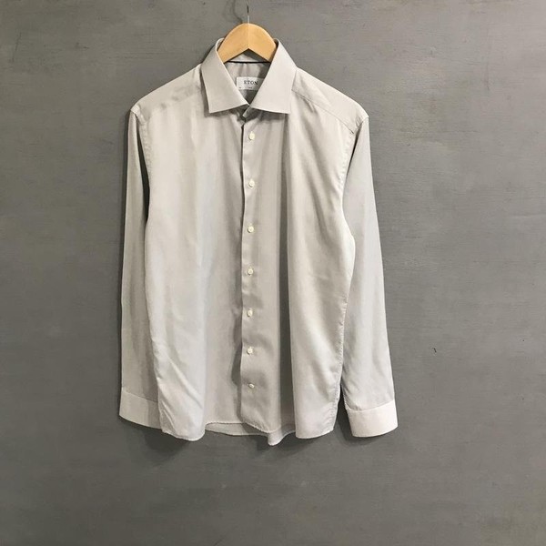 Men Eton Shirt Beige Cotton 38 / M / 46 #1VBO