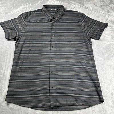 Travis Mathew Mens XXL SS Button Up Shirt Elevated Comfort Gray Striped Golf