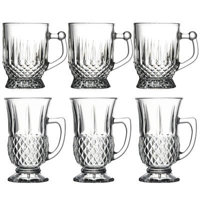 Pasabahce Set of 6 Handled Glass Mugs Tea Coffee Cappuccino Hot Drinks ...