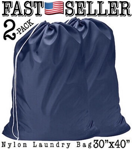 2er-PACK extra großer strapazierfähiger Nylon-Wäschesack Verschluss Kordelzug, marineblau - Bild 1 von 6