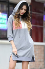 Z Avenue Heather Gray Color Block-Accent 3/4 Sleeve Hooded Dress SZ 2X**
