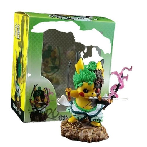 Pokemon Anime Kawaii Pikachu Cosplay Roronoa Zoro Action Figure GK Collection - Picture 5 of 6