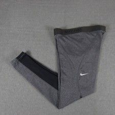 Nike Pro Leggings Womens Large Gray Black Dri Fit Waffle Knit Training Yoga Run