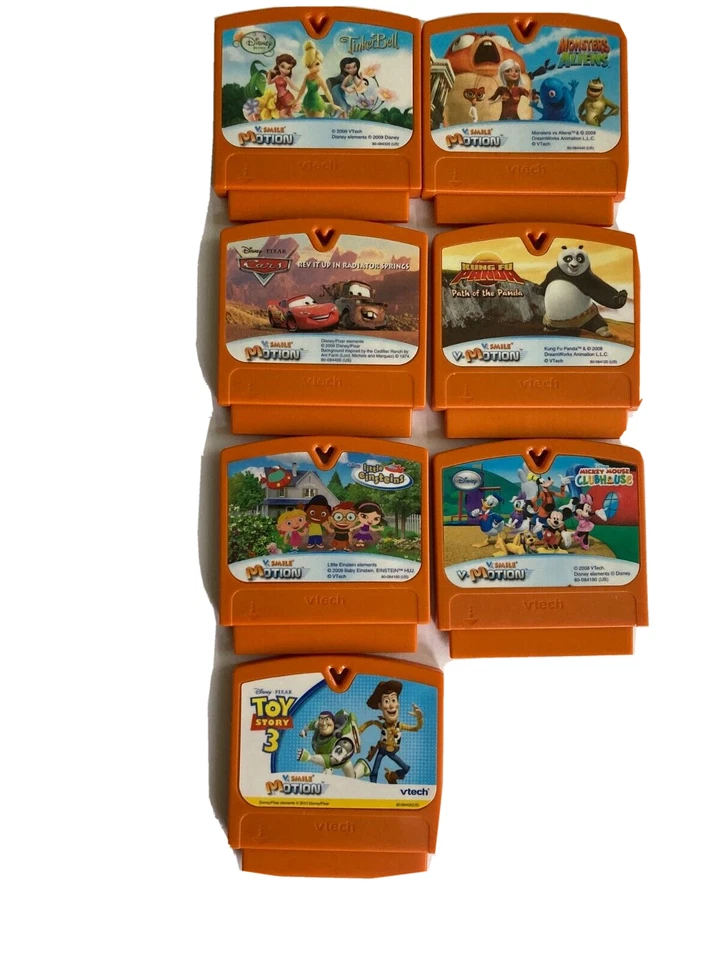Lot of 7 VTech V.Smile Motion Cartridges TinkerBell, Monsters, Toy Stories3, Car - Image 2 of 3