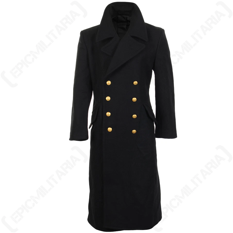 Black Navy Wool Great Coat - Winter Trench Naval Military Full Length Mens - Image 2 of 4