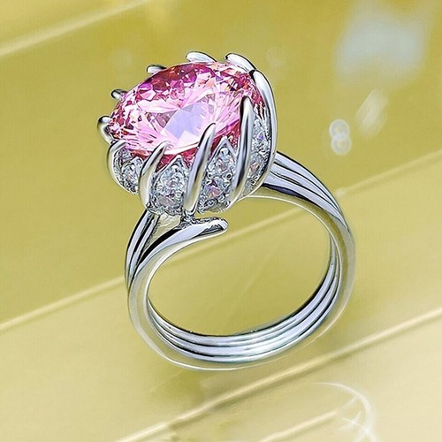 2.Ct Round 14k Pink Treated Diamond Lab Created White Gold Plated Huge Pink Ring - Picture 4 of 5