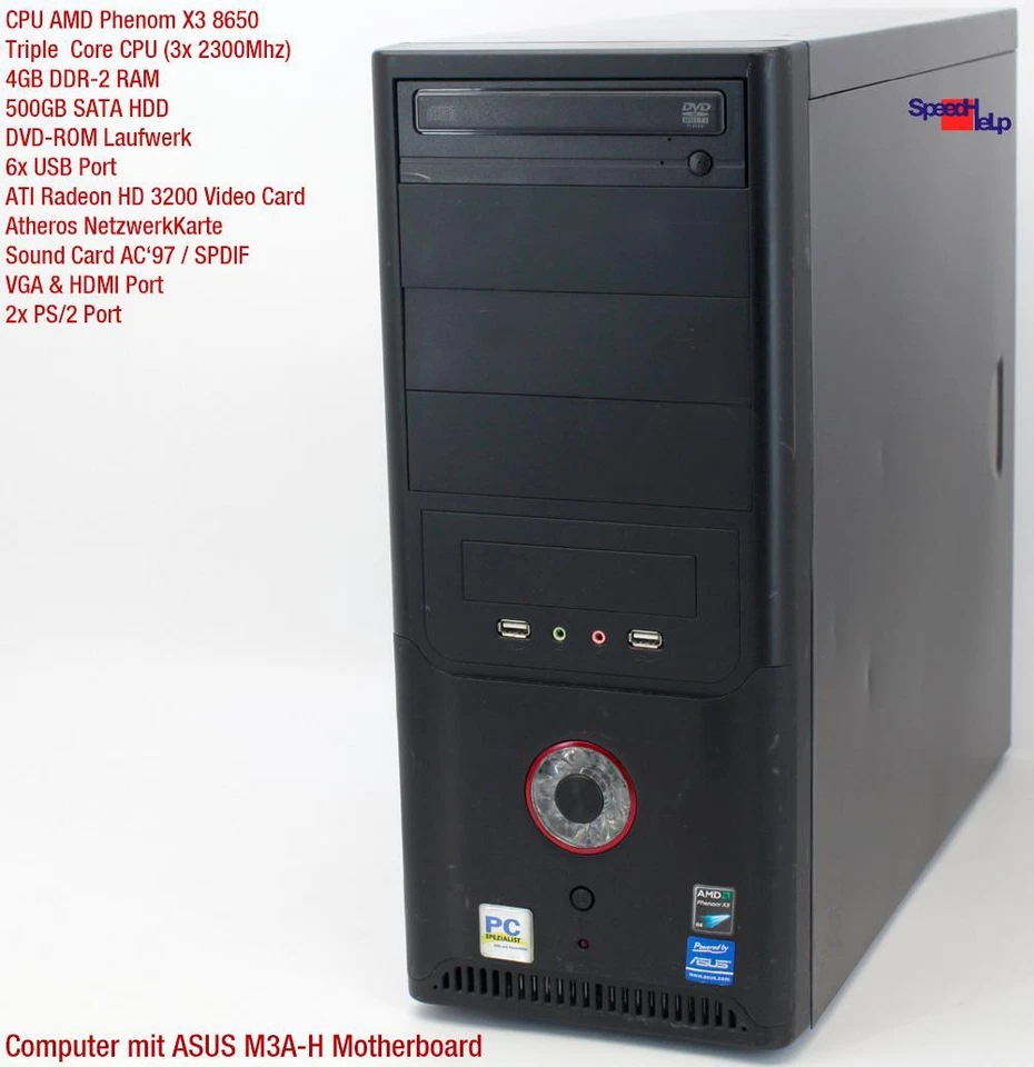 ASUS M3A-H/HDMI AMD PHENOM X3 8650 COMPUTER PC 500GB HDD 4GB RAM WINDOWS XP - Immagine 2 di 4