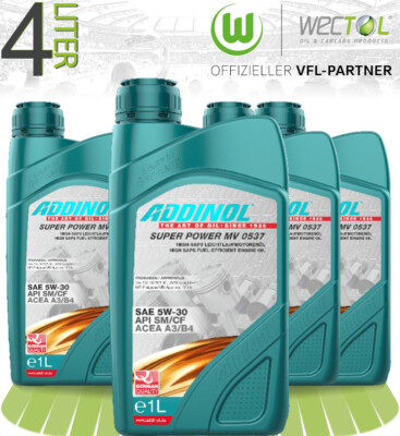 4x1 Liter Addinol Super Power MV 0537 Leichtlaufmotorenöl 5W-30 LL API SM CF 