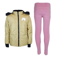 Reitset Kinder Winter-Reitjacke Mia Gold gesteppt mit Winter-Reitleggings Rose