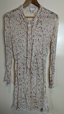 Witchery Beige Printed Sheer Long Sleeve Tie Collar Dress Size 10