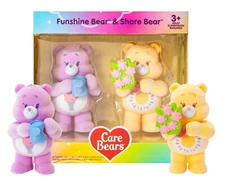 Care Bears Funshine Bear & Share Bear Flocked Figurine Set New in Box