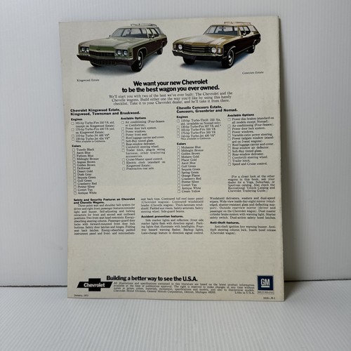 1972 Chevy Station Wagon Sales Brochure Booklet Catalog Old Original - Imagen 2 de 2