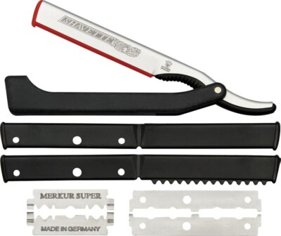 Dovo Shavette Folding Knife Aluminum Straight Razor Blade Black Polymer Handle