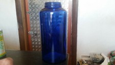 large antique cobalt blue threaded chemist jar 