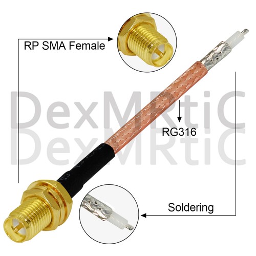 1PC SMA Wtyczka / Gniazdo / RP Gniazdo wtyczkowe RG316 Kabel Inny koniec Odsłonięty / Widelec Lutowanie 6" - Zdjęcie 13 z 14