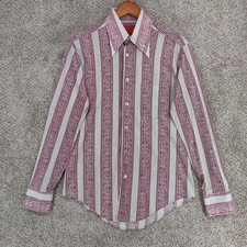 Vtg Sears Kings Road Shirt Mens Medium Retro Disco Dagger Collar Perma Prest 80s