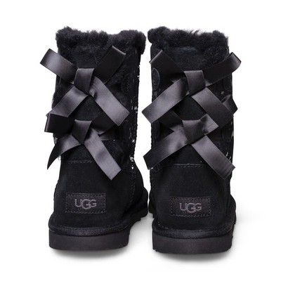 UGG BAILEY BOW MOON AND STARS BLACK SUEDE BOOTS SIZE YOUTH US 4 FIT'S WOMEN'S 6