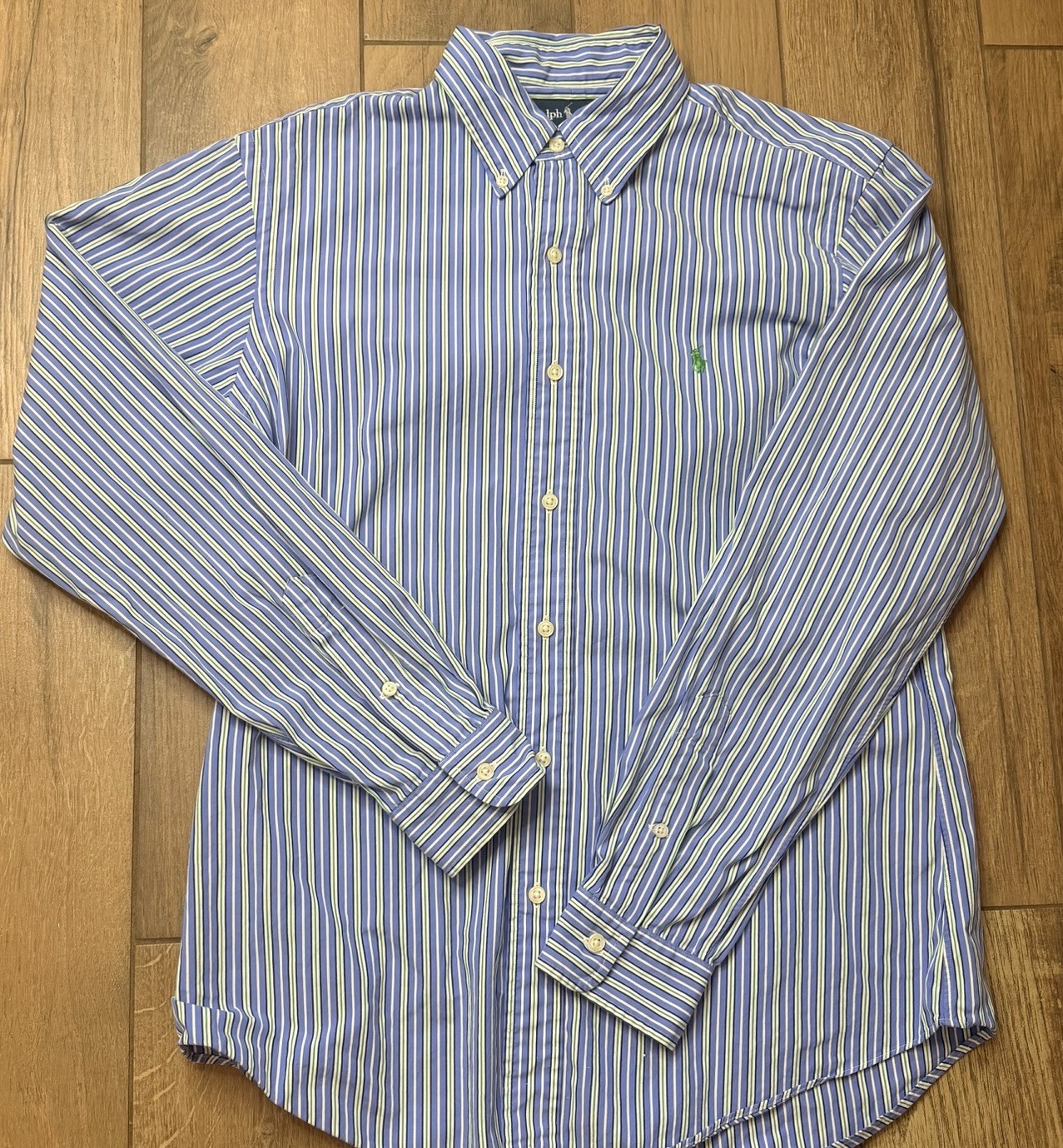 Polo Ralph Lauren Custom Fit Shirt Mens Medium Blue Green Pinstripe Long Sleeve