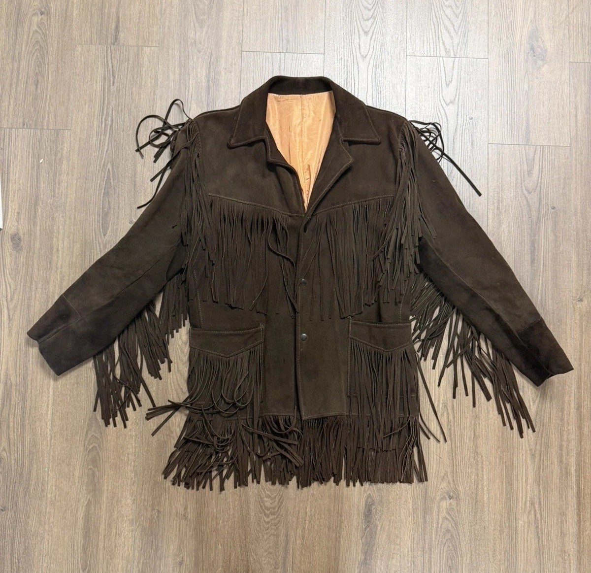 Vintage Joo-Kay Leather Suede Fringe Western Jacket - Brown - Size 40 large