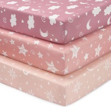 3 Pack Baby Crib Sheets Girl Toddler Bed Fitted Microfiber Pink Stars 52x28"
