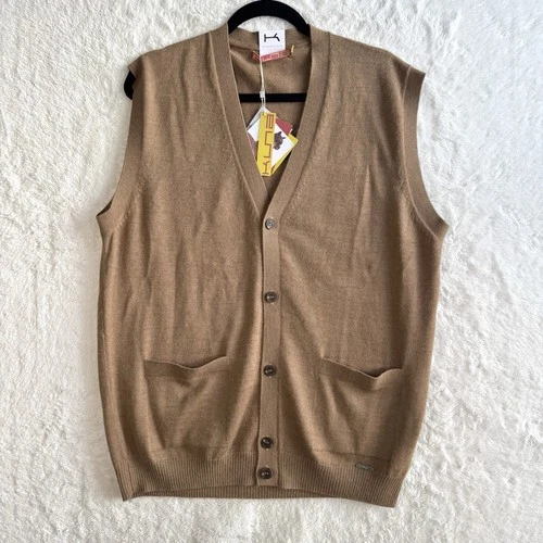 KUNA Arnold Chaleco 100% Baby Alpaca Vest Men’s XL Camel Preppy Academia NEW - product listing photo