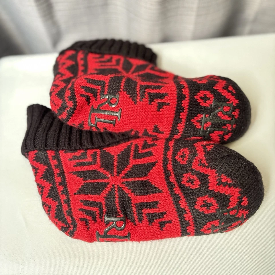 Ralph Lauren RLL Tejido Zapatilla Calcetines Rojo Negro Patrón Isla Justa Mujer’s Talla 5-6 Foto 4 de 4