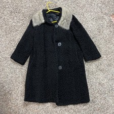 Vintage Women  s Black Persian Lamb Mink Fur Collar Coat 50s Broach