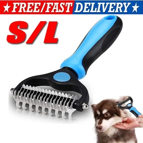 Professional 2-Sided Pet Grooming Brush & Undercoat Rake – Dog & Cat Deshedding