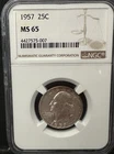 1957 25C Silver Washington Quarter - NGC MS65