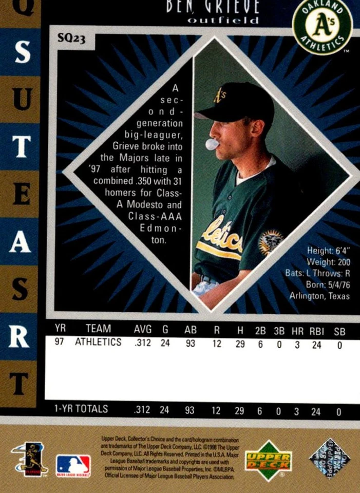 1998 Upper Deck Ben Grieve Oakland Athletics #SQ23 - Image 2 of 2