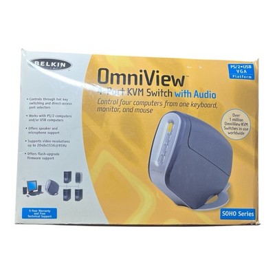 Belkin OmniView 4-Port KVM Switch with Audio   SOHO Series F1DS104T   Open Box