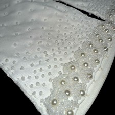 Vintage Women  s Ivory Formal Gloves - Pearl Beading - Delicate - Bridal - Size 7