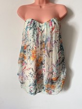 Jarlo Strapless Floral Chiffon Bubble Hem Dress Size S/M Bandeau Party Mini