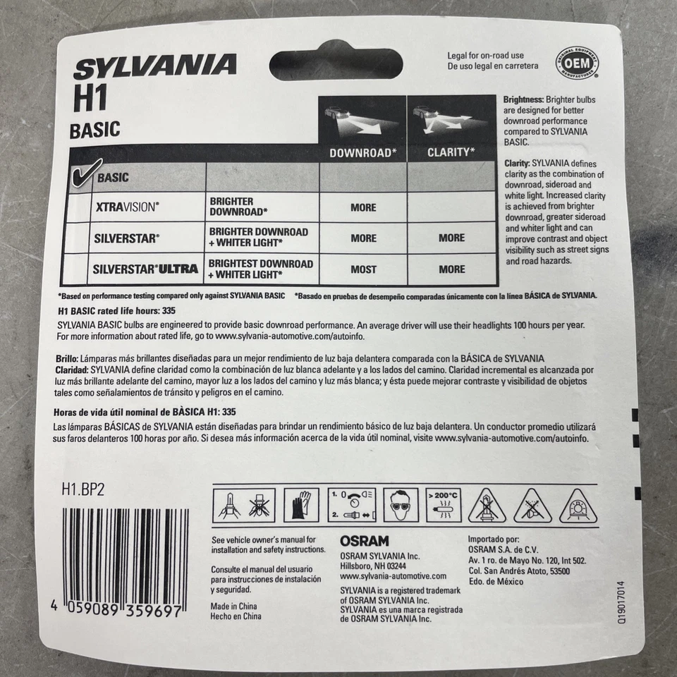 Sylvania Basic H1 55W Bulb Halogen Head Light High Beam Replacement Lamp Qty-2 - Image 2 of 2