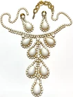 Vintage Jewelry Set Necklace Earrings Pierced Gold Rhinestone Milk Glass 12