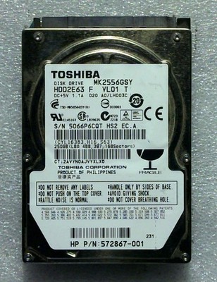 Toshiba - MK2556GSY - 250GB - HDD2E63 F VL01 T - SN: 5066P6CQT