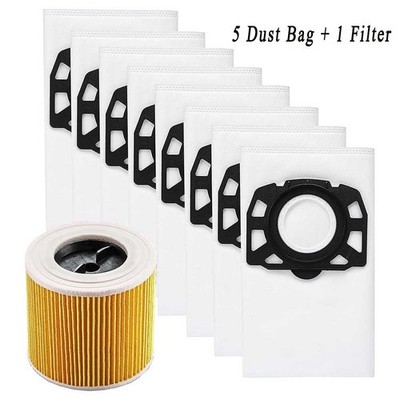 für Kärcher WD 2 Plus WD3 MV3 Staubsauger 5 Staubsaugerbeutel & 1 Patronenfilter