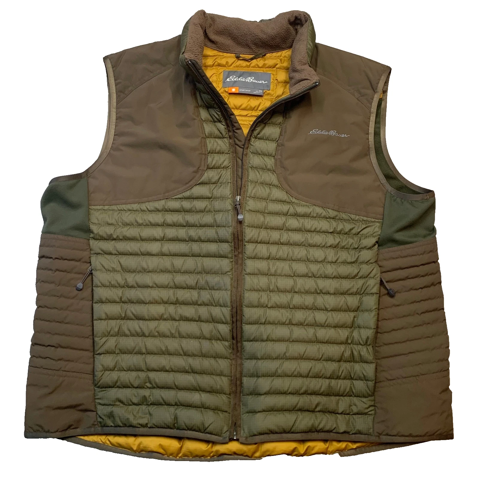 Eddie Bauer Goose Down Hybrid Puffer Vest Mens 2XL Brown Ripstop Camping Hunting