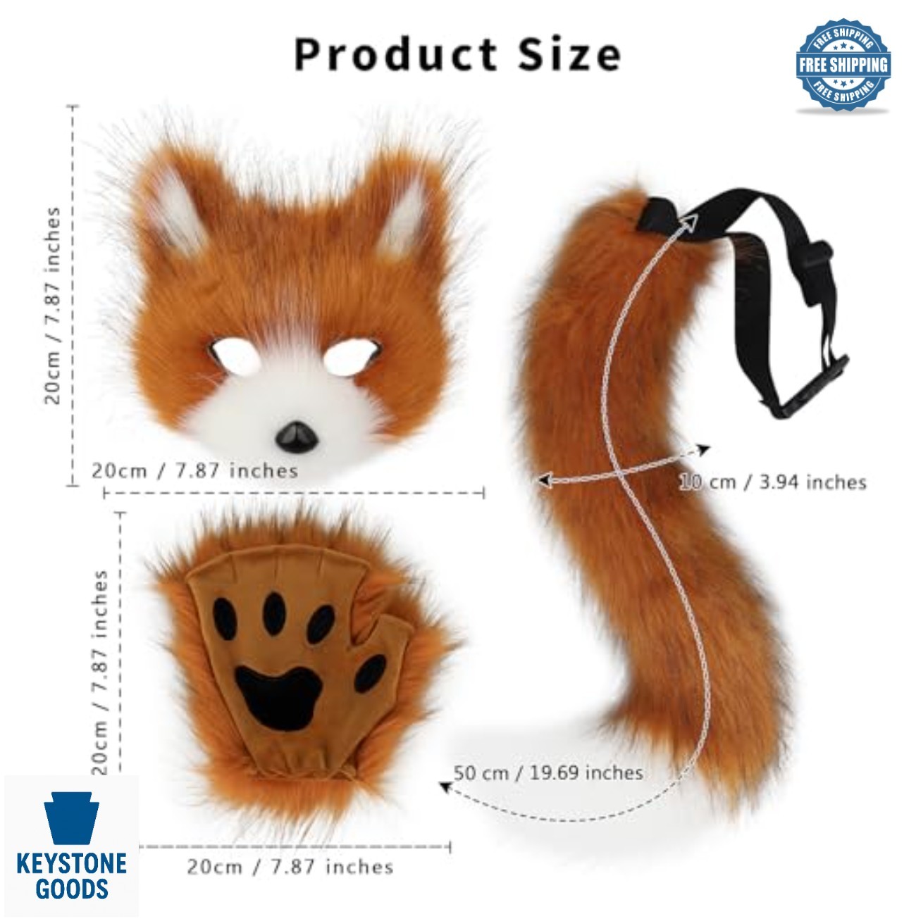 Furry Fox Mask Wolf Tail Paw Gloves Set Adult Halloween Cosplay Costume image 3