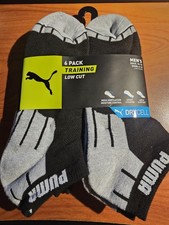 Puma Men's Low Cut Socks 6 Pack L Black Gray Half Terry Training Cushioned Dry