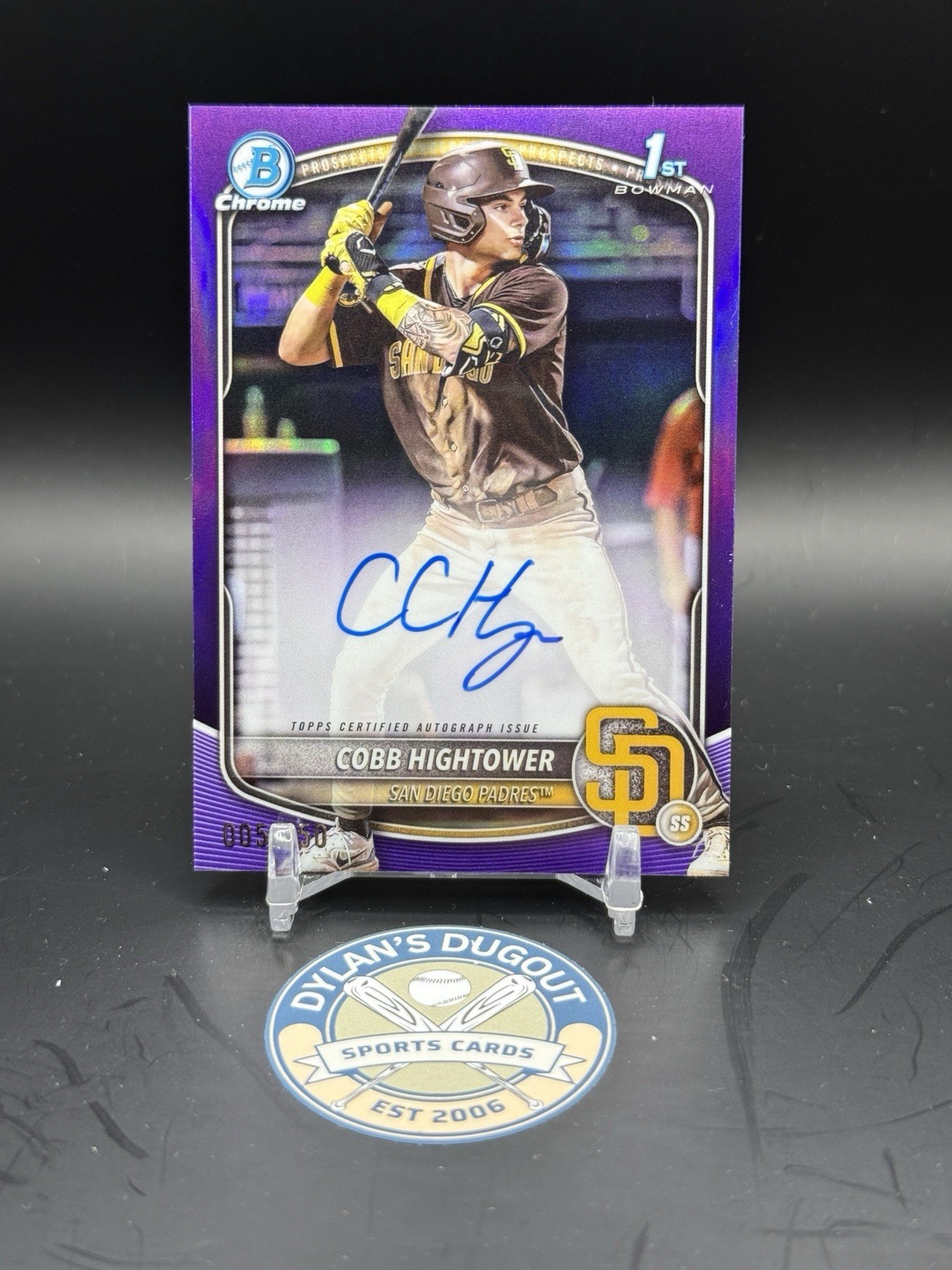 2025 Bowman Chrome Prospect Cobb Hightower #CPA-CHI Purple Refractor Auto /250