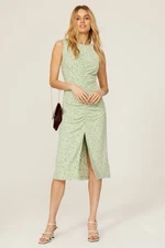 Love, Whit by Whitney Port Green Floral Ruched Midi Dress Size Medium MSRP $395