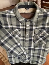 Eddie Bauer Green Black Plaid Snap Up Fleece Jacket, Boys Size 14/16, W/ Pockets