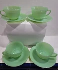Vintage Jadeite Fire King Alice Cup and Saucer Set.  Set Of 4