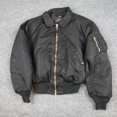 Alpha Industries B-15 Jacket Mens Medium Black Bomber Nylon Full Zip Flight